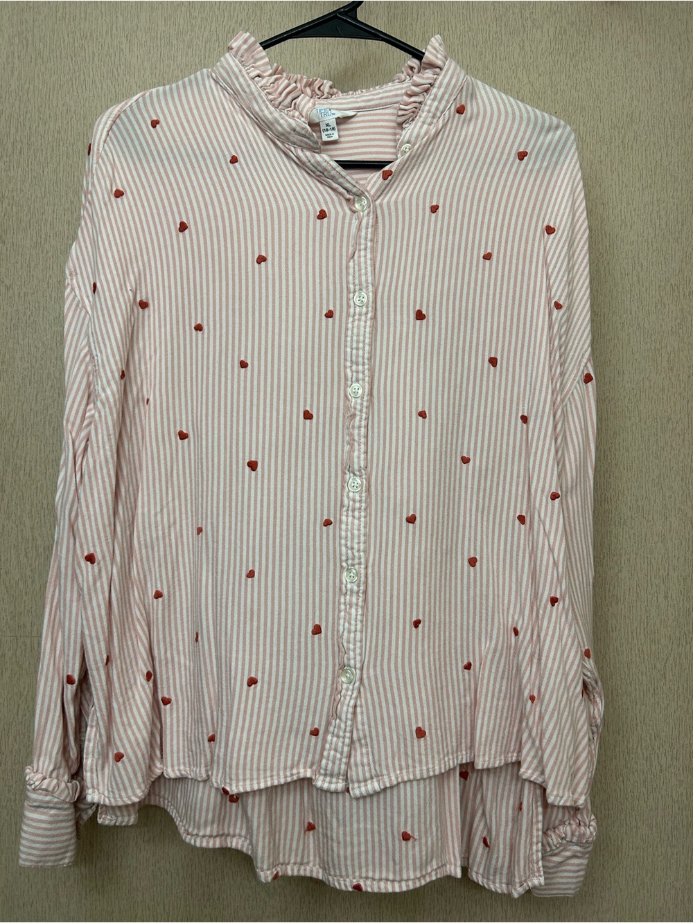 Time and Tru - Striped Heart Ruffle Collar Blouse - Size XL